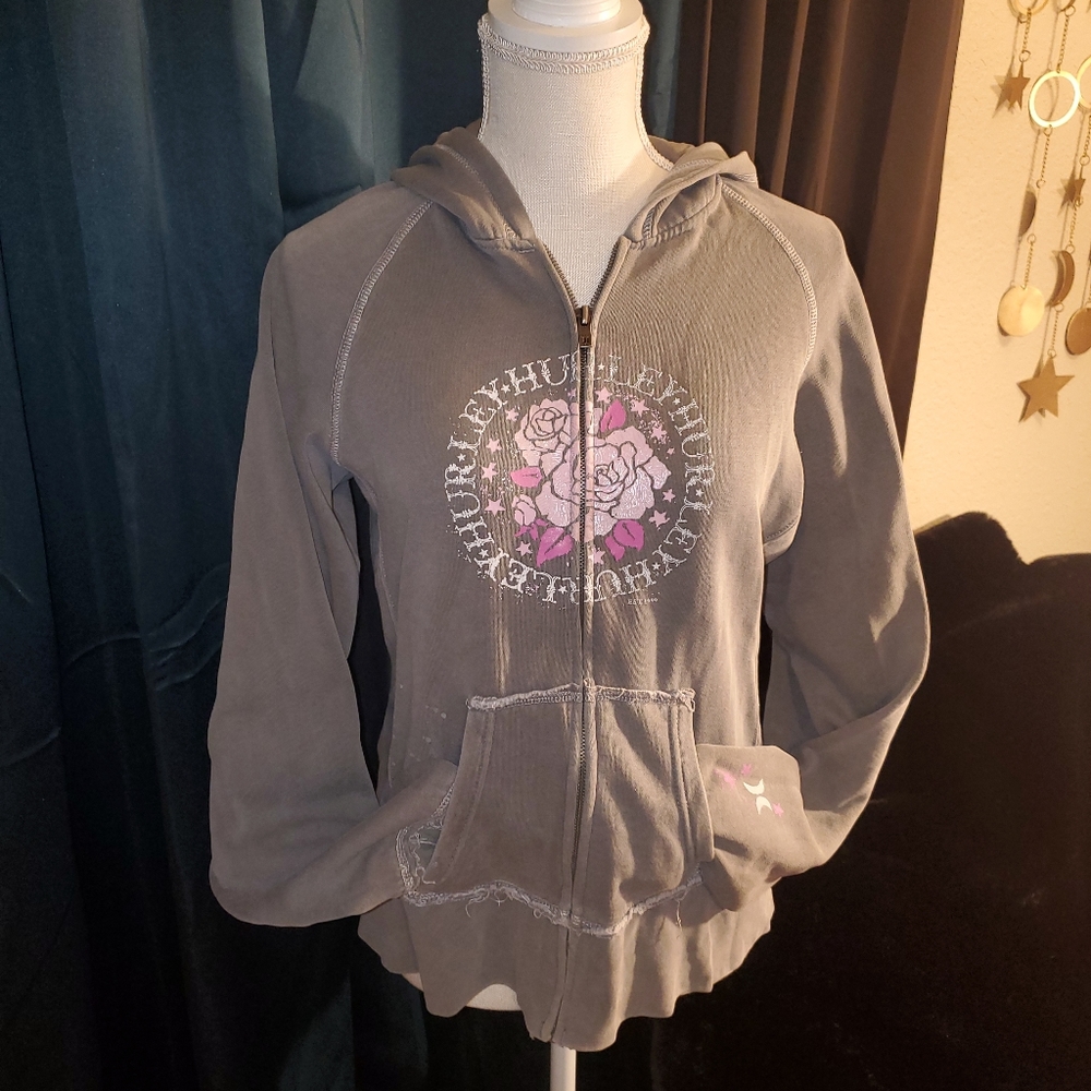 Distressed Hurley Zip Up Hoodie (Juniors)